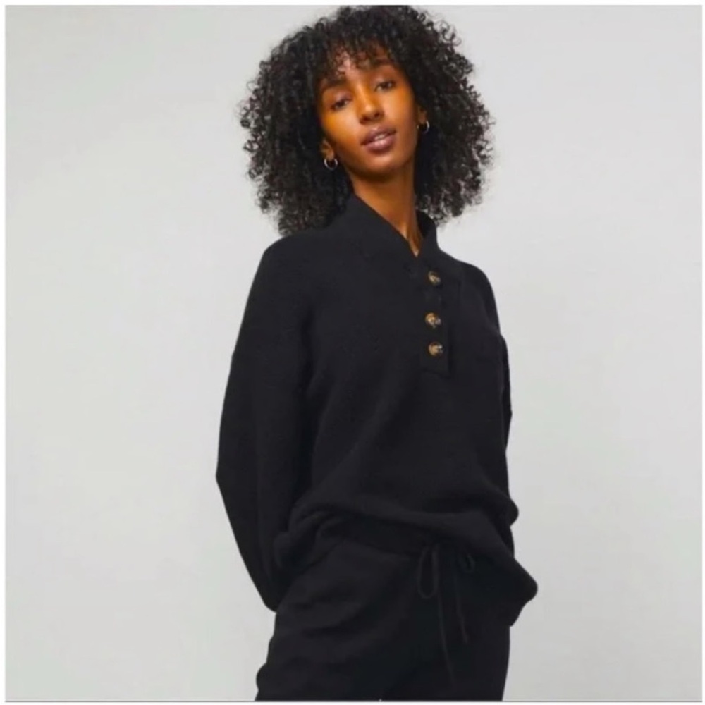 Lunya Black Cozy Cotton/Silk Pocket Henley